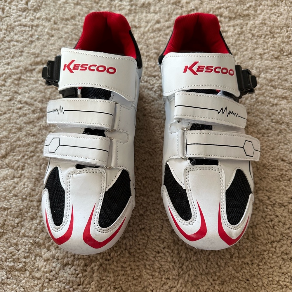 Women’s/Unisex Cycling Shoes - White and Red-Delta cleats